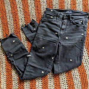 Abercrombie & Fitch High Rise Floral Raw Hem Jeans